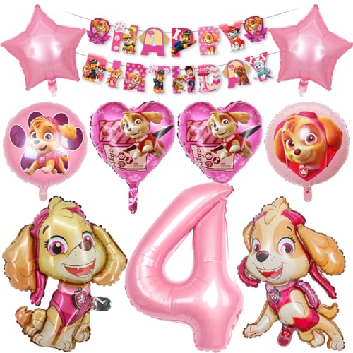 Hund Luftballon Geburtstag Deko 4 Jahre, Sky Geburtstagsdeko Rosa, Dog Deko Kindergeburtstag für 4 Jahre Mädchen, Folienballons mit Happy Birthday Banner 4. Geburtstag Partydeko von Tydeus