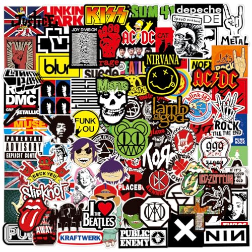 Rock Band Punk Aufkleber,Classic Rock Sticker Pack,100 Stück Punk Musik Aufkleber Erwachsene,Rock and Roll Sticker Wasserdichte Vinyl für Gitarre Skateboard Laptop Koffer Helm von Tydeus