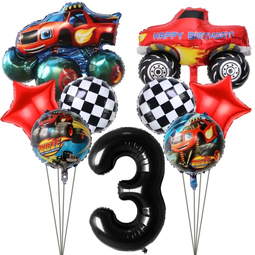Schwarz Rot Theme Geburtstag Deko 3 Jahre Junge, 11 Stück,Luftballons Geburtstagsdeko 3 Jahre Junge, Folienballon 3 Jahre,Latex ballons für Kindergeburtstag Party Deko von Tydeus