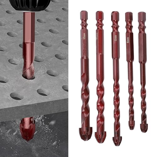 5 Pcs Masonry Drill Bit Set 1/4 Inch Hex Shank 5 6 8 10 12mm Tungsten Steel Alloy Drill Bits for Concrete Tile Brick von Tyenaza
