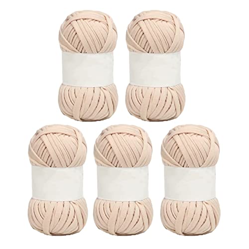 5 Stück Spaghetti-Garn, 1,2 Zoll Breit, Weiche, Hautfreundliche Baumwolle, Leuchtende Farben, Teppichgarn Zum Häkeln, Stricken, Heimwerken(Beige) von Tyenaza