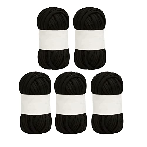 5 Stück Spaghetti-Garn, 1,2 Zoll Breit, Weiche, Hautfreundliche Baumwolle, Leuchtende Farben, Teppichgarn Zum Häkeln, Stricken, Heimwerken(Schwarz) von Tyenaza