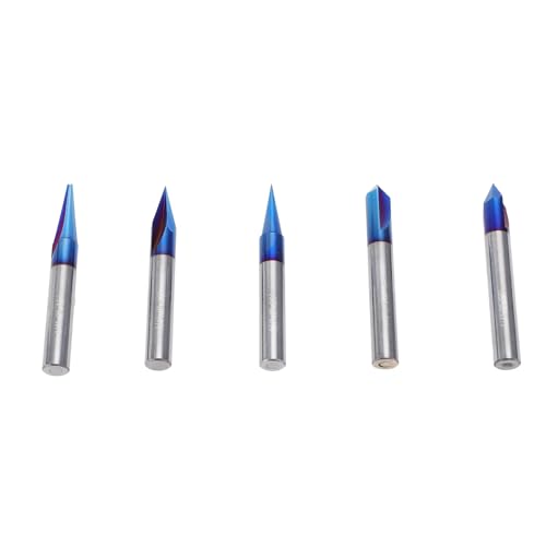 5-teiliges CNC-Fräser-Set für Holzschnitzerei, 15/20/30/60/90 Gravur-Bits, 2-schneidiger gerader V-Bit, konisches Werkzeug mit blauer Nanobeschichtung von Tyenaza