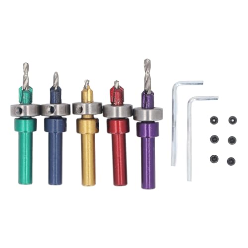 5Pcs Counter sink Bohrer Set, Holzgenaues Bohr stahl mit Tiefen stopp für Holz bearbeitung Tischler von Tyenaza