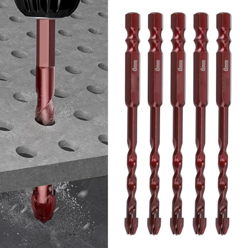 5Pcs Masonry Drill Bits 1/4in Hex Shank 6mm Concrete Brick Professional High Cobalt Bit Set for Tile Glass Ceramic Wood von Tyenaza