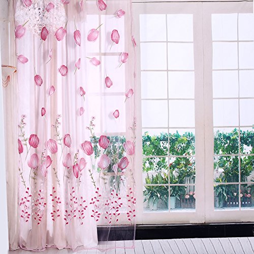 Sheer Voile Vorhänge, Tulip Tüll Vorhang, Sheer Vorhang Bunte Tulpen Druck Sheer Tüll Vorhänge für Balkon Wohnzimmer Schlafzimmer Küche(Rosa) von Tyenaza