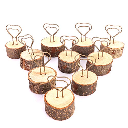 Tyenaza Tischkartenhalter, 10 Stück Holztischnummernhalter Tischschildständer 0,79 Zoll hoch, Tisch-Fotohalter, Herz-Holzclip, Retro-Stil, Memo, dekorativ(Gold) von Tyenaza