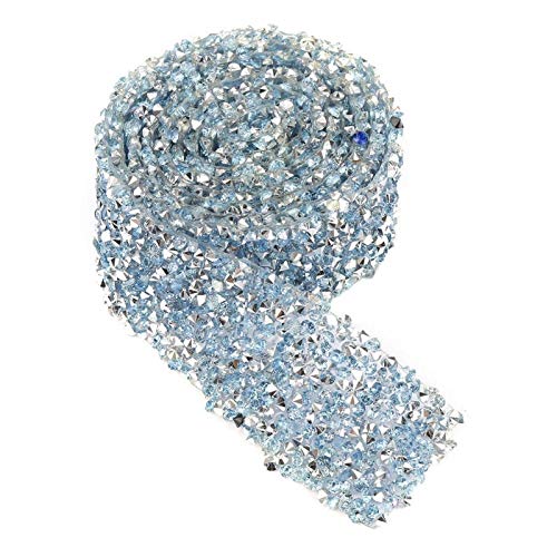 3CMx91CM Kristall Strassband Funkelndes Strassband zum aufnähen, Diamantbandrolle Strassband Mesh Wrap Rolle Kristallband Dekoration für Geburtstag DIY Handwerk Hochzeit(Hellblau) von Tyenaza