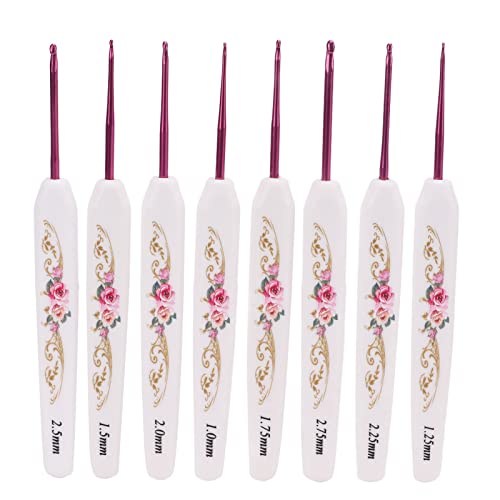 Tyenaza 8-teiliges Häkelnadel-Set, handpolierter, ergonomischer Griff, bedrucktes rotes Blumenmuster, Aluminium-Stricknadel-Set von Tyenaza