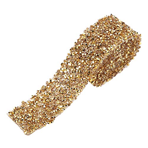 Tyenaza Bling Gouden Wrap Strassbänder Selbstklebend, Diamantbandrolle Strassband Mesh Wrap Rolle Kristallband Dekoration für Hochzeitstorten Geburtstag Basteln Dekorationen (Gold) von Tyenaza