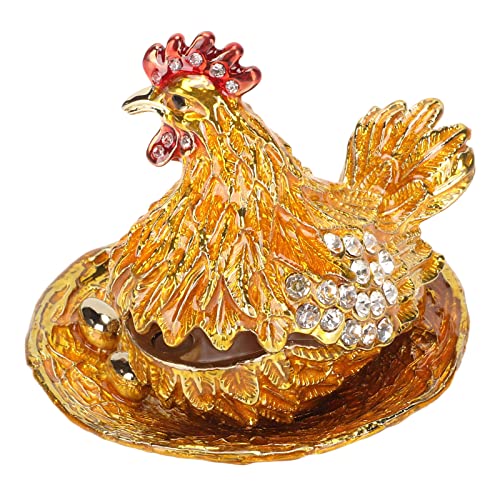 Tyenaza Goldene Henne-Figur, Schmuckkästchen, handgefertigt, exquisite kleine Schmuckschatulle mit Strasssteinen für die Schreibtischdekoration (7,5 x 9,5 x 9,2 cm) von Tyenaza