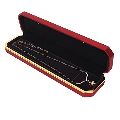 Tyenaza LED-Schmuckschatulle, Armband-Geschenkbox mit Beflockung im Inneren, elegante, schützende Schmuckaufbewahrungsvitrine mit Licht für Hochzeit, Verlobung (Rot) von Tyenaza