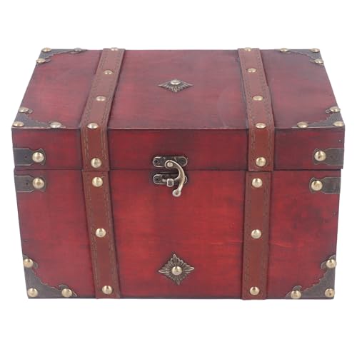 Tyenaza Schatztruhe aus Holz, Vintage-Schatztruhe, Aufbewahrungsbox, Antike, Exquisite Holz-Schmuckschatulle, Dekorative Box Für Schmuck, Perlenschmuck, Tarotkarten(Rot) von Tyenaza