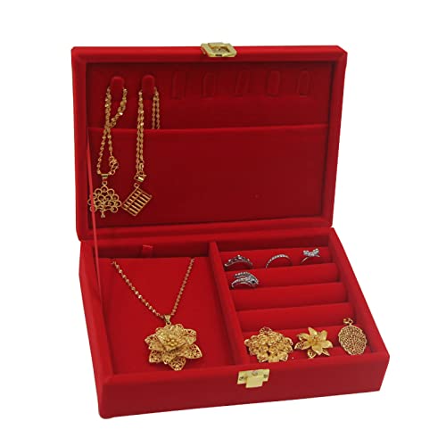 Tyenaza Schmuckkästchen, roter Samt, Reise-Schmuckkästchen, boxen, kratzfeste rote Schmuckschatulle, Halskettenhalter, boxen für Weihnachten, Hochzeit, Verlobung, Geburtstag, (02) von Tyenaza