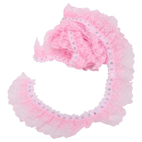 Tyenaza Spitzenband, 4,5 m, mehrfarbig, 45 mm, Druckpunkte, Plissee-Besatz, Netz-Spitzenband, Näh-Pailletten, bestickt, für DIY-Näharbeiten, Hochzeit, Braut, Kinder, Kleid, (Pink) von Tyenaza