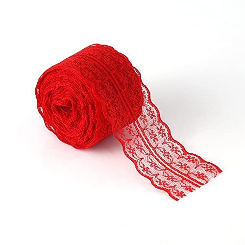 Tyenaza Spitzenband Rot, 4.5CM Yards Blumenband Spitzenstoff Spitzenbesatz von der Rolle für Hochzeitseinladung, Karten, Dekoration Decor (Rot) von Tyenaza