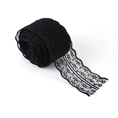 Tyenaza Spitzenband Schwarz, 4.5CM Yards Blumenband Spitzenstoff Spitzenbesatz von der Rolle für Hochzeitseinladung, Karten, Dekoration Decor(Schwarz) von Tyenaza