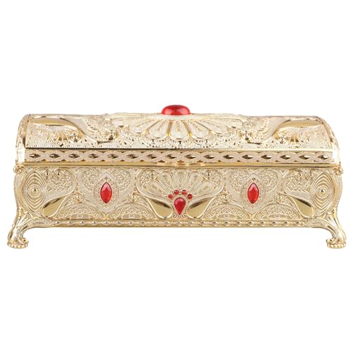 Vintage-Schmuckschatulle, geschnitzt, elegant, goldfarben, farbecht, Legierung, weiches Samtfutter, Schmuck-Aufbewahrungsbox für Schminktisch, Regal, Party, Hochzeit von Tyenaza