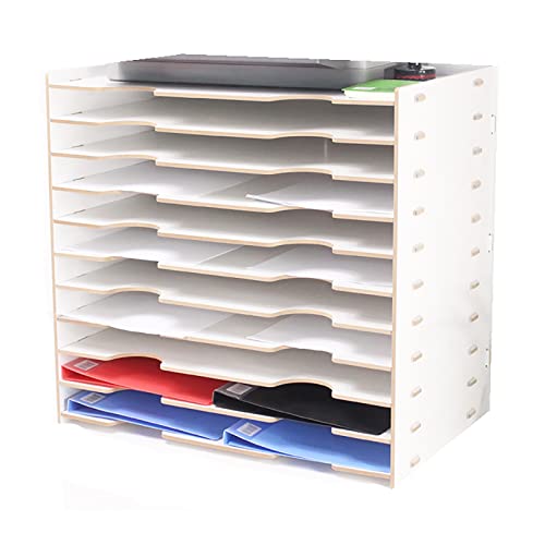 Tyewomiy A3-Papierablage –, Holz-Organizer, stapelbare Schreibtischablagen (Color : Ivory, Size : 51.8x33x49CM) von Tyewomiy