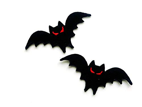 TH Set mit 2 kleinen schwarzen bösen Fledermaus-Vampir-Halloween-Aufnähern mit Cartoon-Logo, bestickt, zum Aufnähen oder Aufbügeln von Tyga_Thai