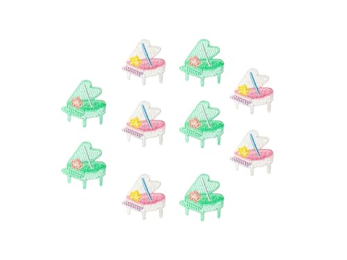 TH Set von 2 winzigen kleinen weißen grünen Pastell Klavierinstrumenten Musik niedlichen Cartoon Logo1 Aufnäher Aufnähen Aufbügeln bestickte Applikation Abzeichen Zeichen Patch Kleidung Kostüm von Tyga_Thai
