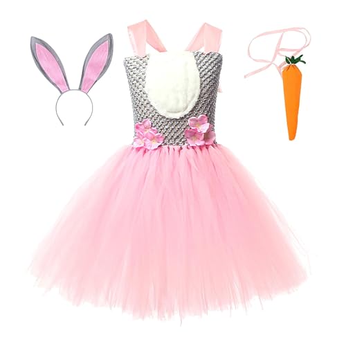 Tyinerc Kleid aus Tüll, Tanzkleid für Mädchen, Kleid aus Netzstoff, ärmellos, mit Hasenstirnband | Prinzessinnen-Cosplay-Kleidung für kleine Mädchen zu Ostern, Versammlung, Spiel von Tyinerc