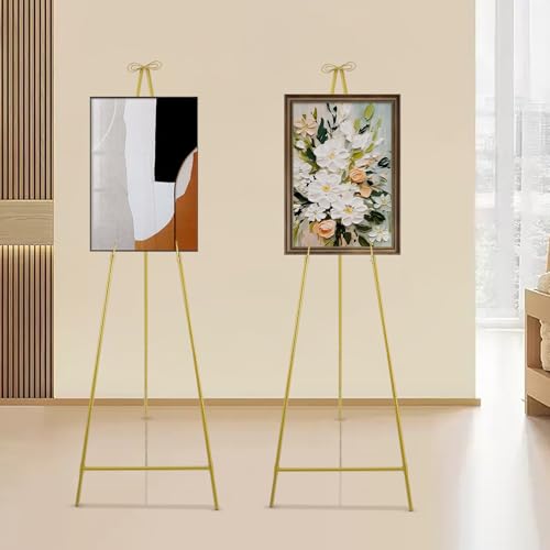 2 Stück Staffelei aus Metall Verstellbare Faltbare Leinwandständer für Hochzeit Malerei Leinwand Plakate (Gold, 54,5 * 156,5) von TyochiAki