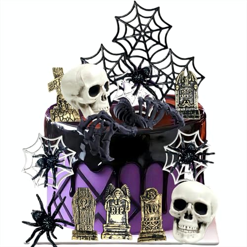 Tyotrbs Halloween-Kuchenaufsätze, Grabstein, Mond, Tortenaufsatz, Kürbis, Totenkopf, Augäpfel, Skeletthände, Kuchendekorationen für Süßes oder Saures, Halloween-Partyzubehör Tyotrbs Halloween-Kuchenaufsätze, Grabstein, Mond, Tortenaufsatz, Kürbis, Totenkopf, Augäpfel, Skeletthände, Kuchendekorationen für Süßes oder Saures, Halloween-Partyzubehör von Tyotrbs