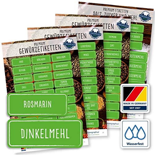 117 Gewürze Etiketten Aufkleber - eckig - Gewürzetiketten Selbstklebend - Wasserfest - Gewürz Sticker 52 x 20 mm und 65 x 25 mm - für Gewürzgläser, Dosen und Regale - Edition XL (hellgrün) von Typographus