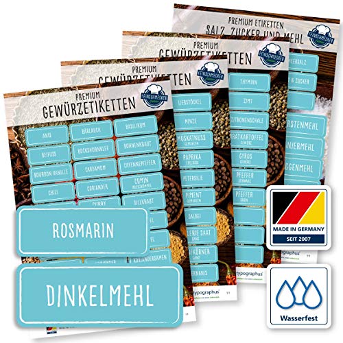 117 Gewürze Etiketten Aufkleber - eckig - Gewürzetiketten Selbstklebend - Wasserfest - Gewürz Sticker 52 x 20 mm und 65 x 25 mm - für Gewürzgläser, Dosen und Regale - Edition XL (türkis) 117 Gewürze Etiketten Aufkleber - eckig - Gewürzetiketten Selbstklebend - Wasserfest - Gewürz Sticker 52 x 20 mm und 65 x 25 mm - für Gewürzgläser, Dosen und Regale - Edition XL (türkis) von Typographus
