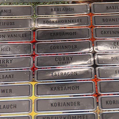 117 Gewürze Etiketten Aufkleber - eckig - schwarz silber - Gewürzetiketten Selbstklebend - Wasserfest - Gewürz Sticker 52 x 20 mm und 65 x 25 mm von Typographus