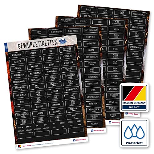 276 Gewürze Etiketten Aufkleber - eckig - weiß/schwarz - Gewürzetiketten selbstklebend & wasserfest - Gewürz Sticker - für Gewürzgläser, Dosen und Regale - Edition 2021 von Typographus