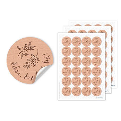 72 Stk. "Schön DASS du da bist" Aufkleber Vintage Zweige Natur - Hochzeitsaufkleber rund Ø4cm Sticker für Gastgeschenke & Tischdeko von Typographus
