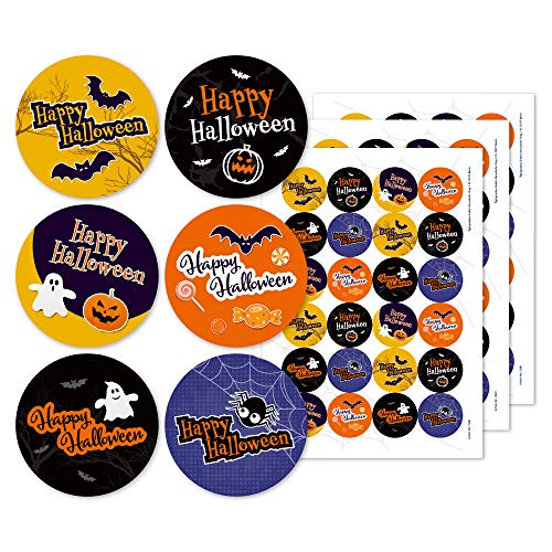 Halloween Sticker Aufkleber Deko Set 72 Stück (Ø 40mm) - zum dekorieren & gestalten - 6 verschiedene Happy Halloween Motive von Typographus