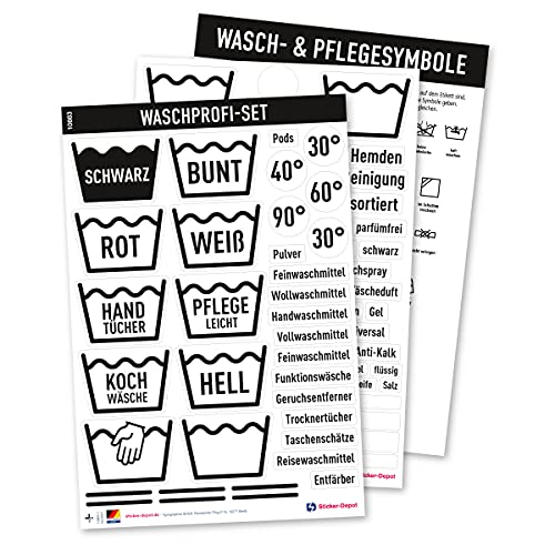 Typographus - 108 praktische Aufkleber zum Wäsche sortieren - Sticker für Wäschekorb, Boxen, Säcke & Regale - inkl. Blanko Etiketten zum selbst Beschriften (SW/weiß) von Typographus