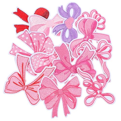 12 x rosa Schleife zum Aufbügeln, bestickte Aufnäher für Hüte, Rucksäcke, Socken, Hemden, Jacken, DIY-Dekoration, verschiedene Stile von Tyqour