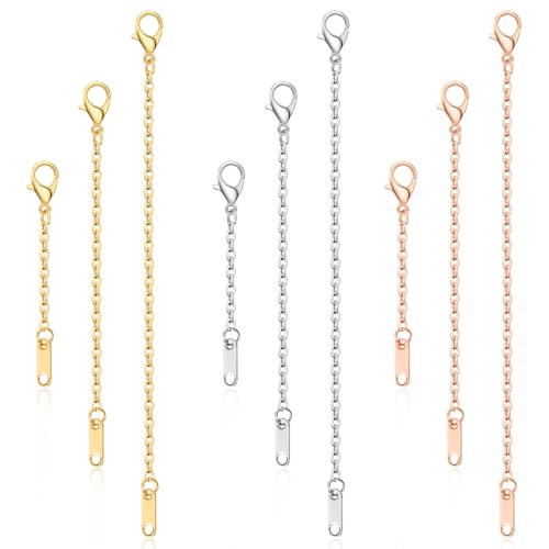 9 Stück Halskettenverlängerung für Damen, Goldkettenverlängerungen für Halsketten, Armbänder, Fußkettchen, Edelstahl-Verlängerungskette für Damen, Schmuckherstellung (Gold/Silber/Roségold, 5/10/15 cm) 9 Stück Halskettenverlängerung für Damen, Goldkettenverlängerungen für Halsketten, Armbänder, Fußkettchen, Edelstahl-Verlängerungskette für Damen, Schmuckherstellung (Gold/Silber/Roségold, 5/10/15 cm) von Tyqour