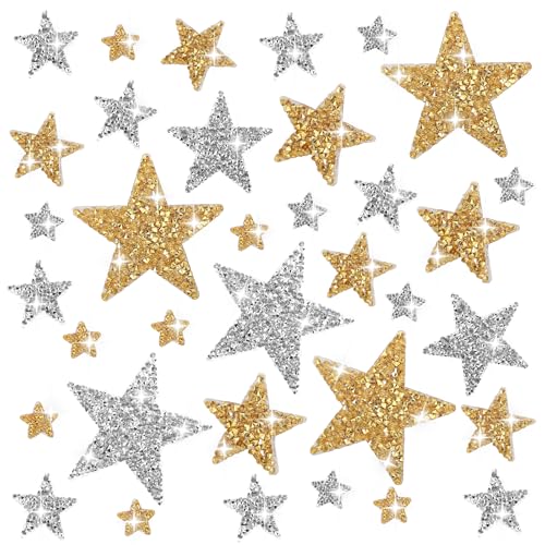 Tyqour 24 Stück Stern Aufbügelbilder Strass Sterne Aufnäher zum Aufbügeln Gold Silber Sterne Patches zum Aufbügeln 8/6/4/2cm Glitzer Stern Bügelbilder für Textilien T-Shirt DIY Rucksack Clothes Jeans Tyqour 24 Stück Stern Aufbügelbilder Strass Sterne Aufnäher zum Aufbügeln Gold Silber Sterne Patches zum Aufbügeln 8/6/4/2cm Glitzer Stern Bügelbilder für Textilien T-Shirt DIY Rucksack Clothes Jeans von Tyqour