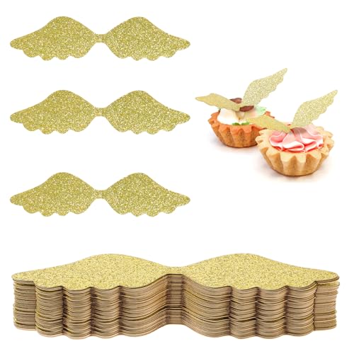Tyqour 50 Stück Gold Glitter Flügel Cupcake Topper, Engelsflügel Kuchen Topper, Golden Schokolade Flügel Party Wings Dekor Zauberer Kuchen Deko für Engel Thema Geburtstag Babyparty Partyzubehör Tyqour 50 Stück Gold Glitter Flügel Cupcake Topper, Engelsflügel Kuchen Topper, Golden Schokolade Flügel Party Wings Dekor Zauberer Kuchen Deko für Engel Thema Geburtstag Babyparty Partyzubehör von Tyqour