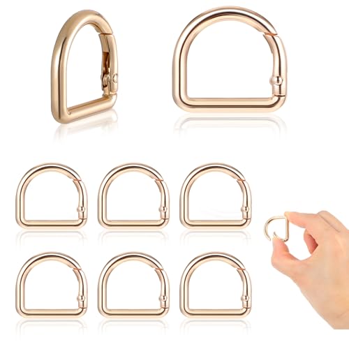 Tyqour 6 Stück D Ringe Halbrunder D-Ring Metall Schlüsselanhänger D Ring Klein D-Ringe Gold Karabiner Tasche Gold D-Ringe aus Zinklegierung für Tasche,Schnalle,Gurte,Rucksack,Bastelzubehör,Karabiner von Tyqour