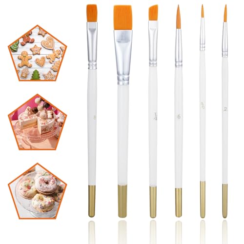 Tyqour 6 Stücke Kuchen Bürste, Kuchen Malerei Pinsel, Künstlerpinsel Malerei Bürsten Set Pinselsets für Acrylfarben, Kuchen Bürsten für DIY Kuchen Plätzchen Dessert Zucker Weiß von Tyqour