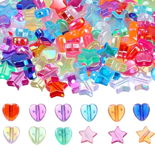 Tyqour 600 Stück waschbare Stern-Herz-Perlen aus transparentem Acryl, bunte Kunststoffperlen für DIY-Armbänder, Halsketten, Schmuckherstellung Tyqour 600 Stück waschbare Stern-Herz-Perlen aus transparentem Acryl, bunte Kunststoffperlen für DIY-Armbänder, Halsketten, Schmuckherstellung von Tyqour