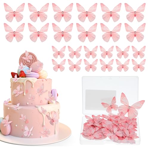 Tyqour 72 Stück Essbare Schmetterlinge für Torte Rosa Essbare Tortendeko Schmetterling Esspapier Tortendeko Hochzeit Essbar Kuchen Deko Mädchen Muffin-Deko Schmetterling Deko Geburtstag von Tyqour