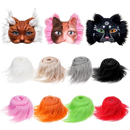 Tyqour 8 Stück Kunstfell zum Basteln Plüsch Fellstoff Faux Fur Kunstpelz Band Pelz Stoff Fell Halloween Faux Fur für Zwergenbart Weihnachtsmannhaar Cosplay DIY Basteldekoration von Tyqour