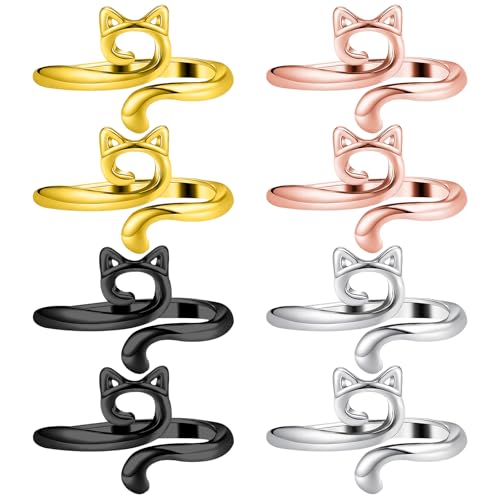 Tyqour 8 Stück Verstellbare Häkelringe Finger Häkelringe Zum Häkeln DIY Katzenohren Stricken Häkeln Metall Katze Häkelring Cat Crochet Ring Häkel Zubehör für Frauen Mädchen Häkelliebhaber(4 Farbe) von Tyqour