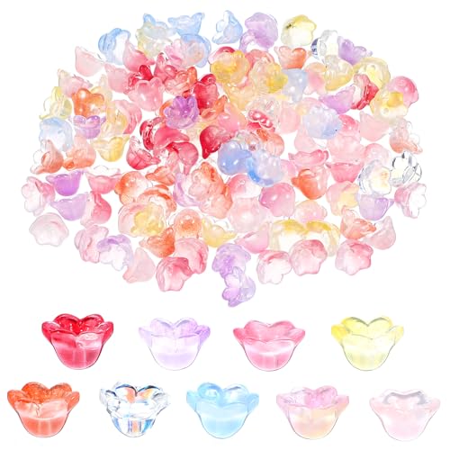 Tyqour Glasperlen für Schmuckherstellung, bunte Trompetenblumen-Perlen, Farbverlauf, transparent, niedlich, Perlen mit Loch für Armbänder, Halsketten, Ohrringe, Perlenprojekte, 120 Stück Tyqour Glasperlen für Schmuckherstellung, bunte Trompetenblumen-Perlen, Farbverlauf, transparent, niedlich, Perlen mit Loch für Armbänder, Halsketten, Ohrringe, Perlenprojekte, 120 Stück von Tyqour