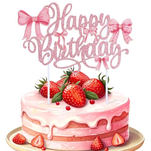 Tyqour Happy Birthday Cake Topper Rosa Schleife Tortendeko, Happy Birthday Tortendeko mit Schleife Kuchendeko Rosa Glitter Torten Deko Geburtstag Kuchen Deko für Mädchen,Kinder,Party Kuchen Desserts Tyqour Happy Birthday Cake Topper Rosa Schleife Tortendeko, Happy Birthday Tortendeko mit Schleife Kuchendeko Rosa Glitter Torten Deko Geburtstag Kuchen Deko für Mädchen,Kinder,Party Kuchen Desserts von Tyqour