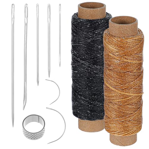 Tyqour Leder Nähset Ledergarn Ledernadel, Leder Faden 2 Rollen Nähgarn Wachsfaden Sattlergarn Gewachst Garn für Buchbinden Lederhandwerk Sofa Schuhe Diy Handwerk von Tyqour
