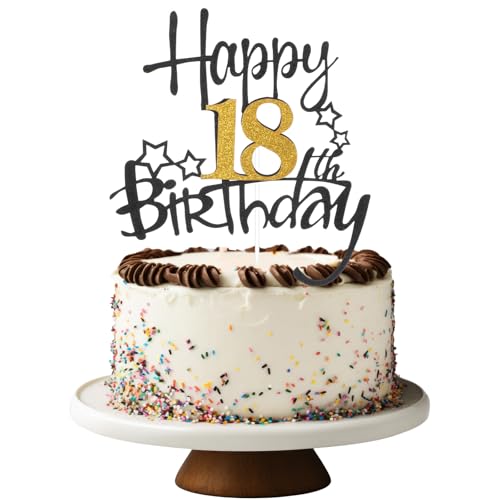 Tyqour Tortendeko 18 Geburtstag Junge Mädchen, Happy 18th Birthday Tortendeko Gold Schwarz Happy 18th Birthday Cake Topper Kuchen Topper Kuchendeko Cake-Topper für Party Dekoration Tyqour Tortendeko 18 Geburtstag Junge Mädchen, Happy 18th Birthday Tortendeko Gold Schwarz Happy 18th Birthday Cake Topper Kuchen Topper Kuchendeko Cake-Topper für Party Dekoration von Tyqour