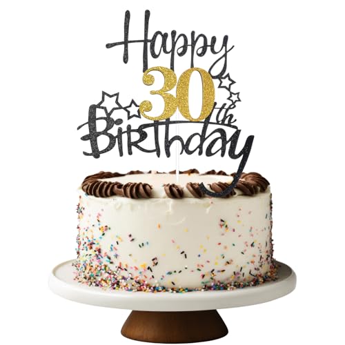 Tyqour Tortendeko 30 Geburtstag Junge Mädchen, Happy 30th Birthday Tortendeko Gold Schwarz Happy 30th Birthday Cake Topper Kuchen Topper Kuchendeko Cake-Topper für Party Dekoration von Tyqour